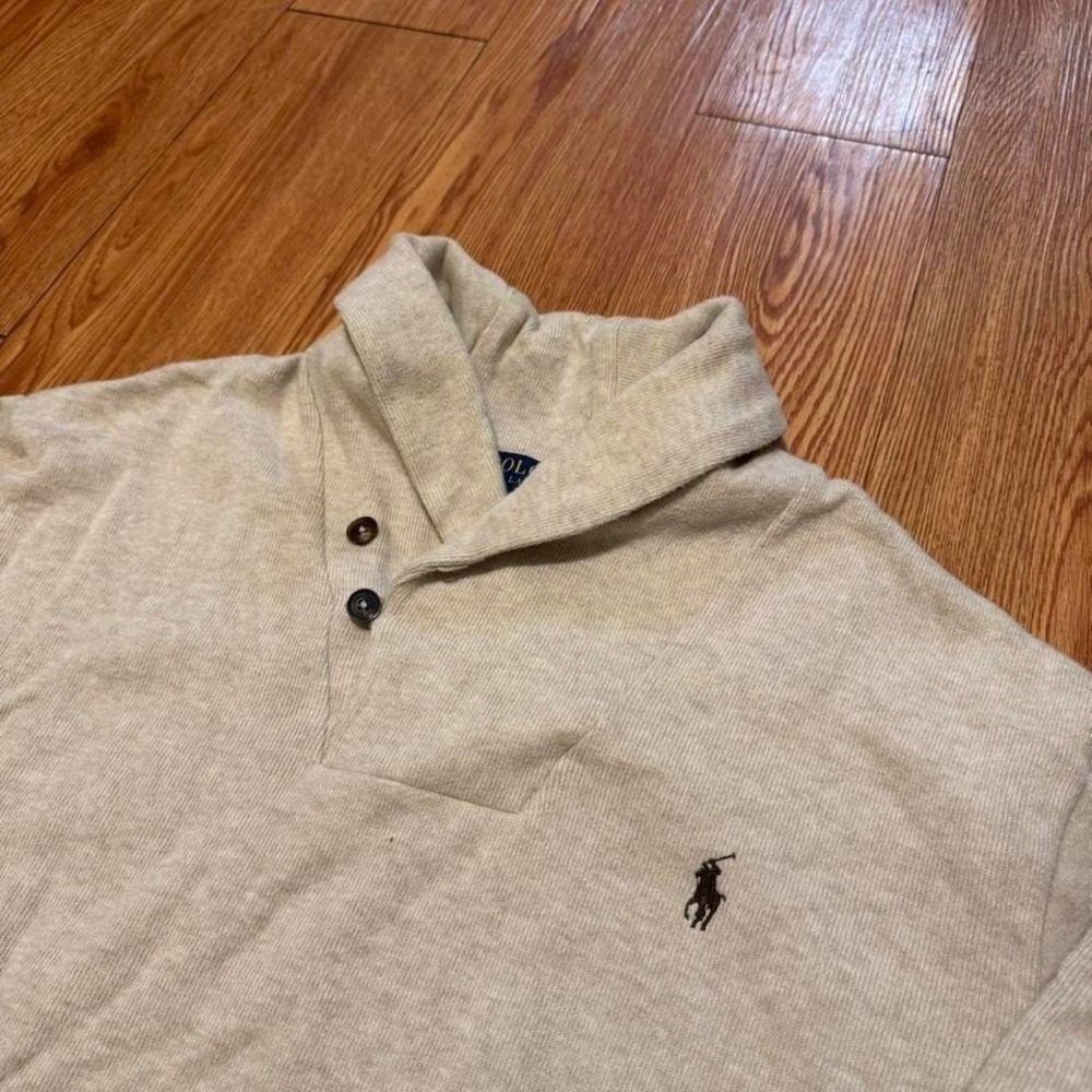 Polo‎ Ralph Lauren Men's Sweater Shawl Neck Elbow Patch Preppy Cream Size XL